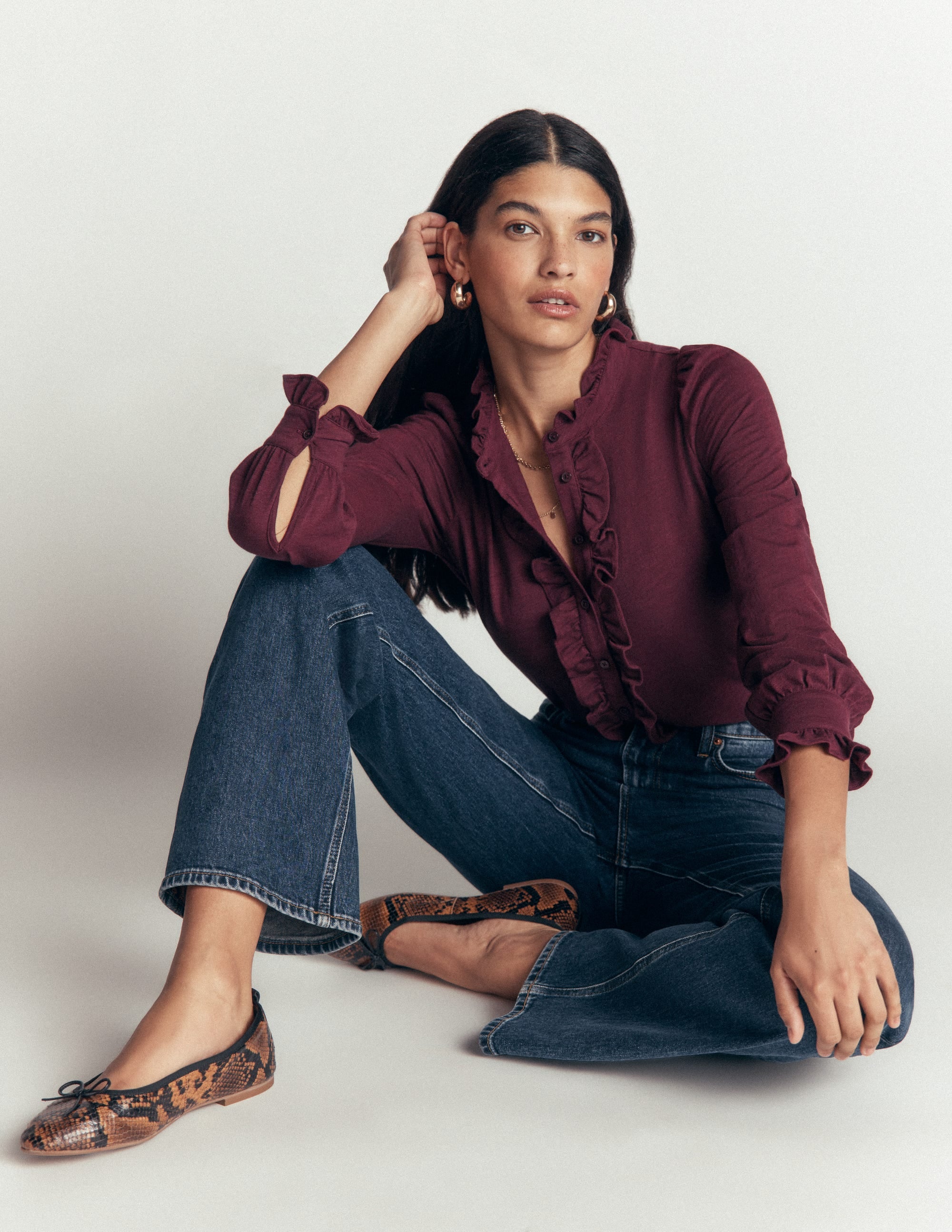 Jersey Frill Blouse-Dark Cherry - Image 1