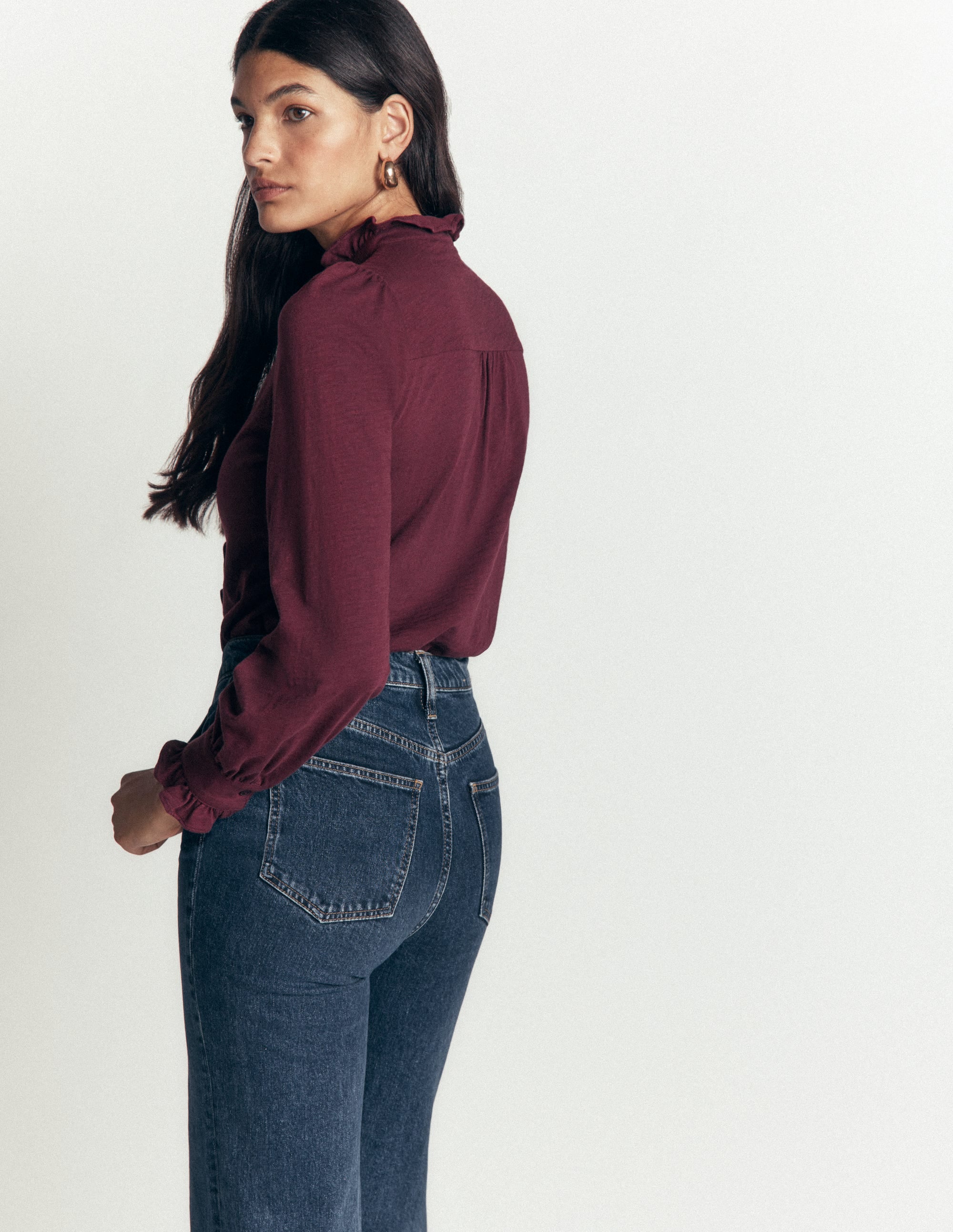Jersey Frill Blouse-Dark Cherry - Image 3