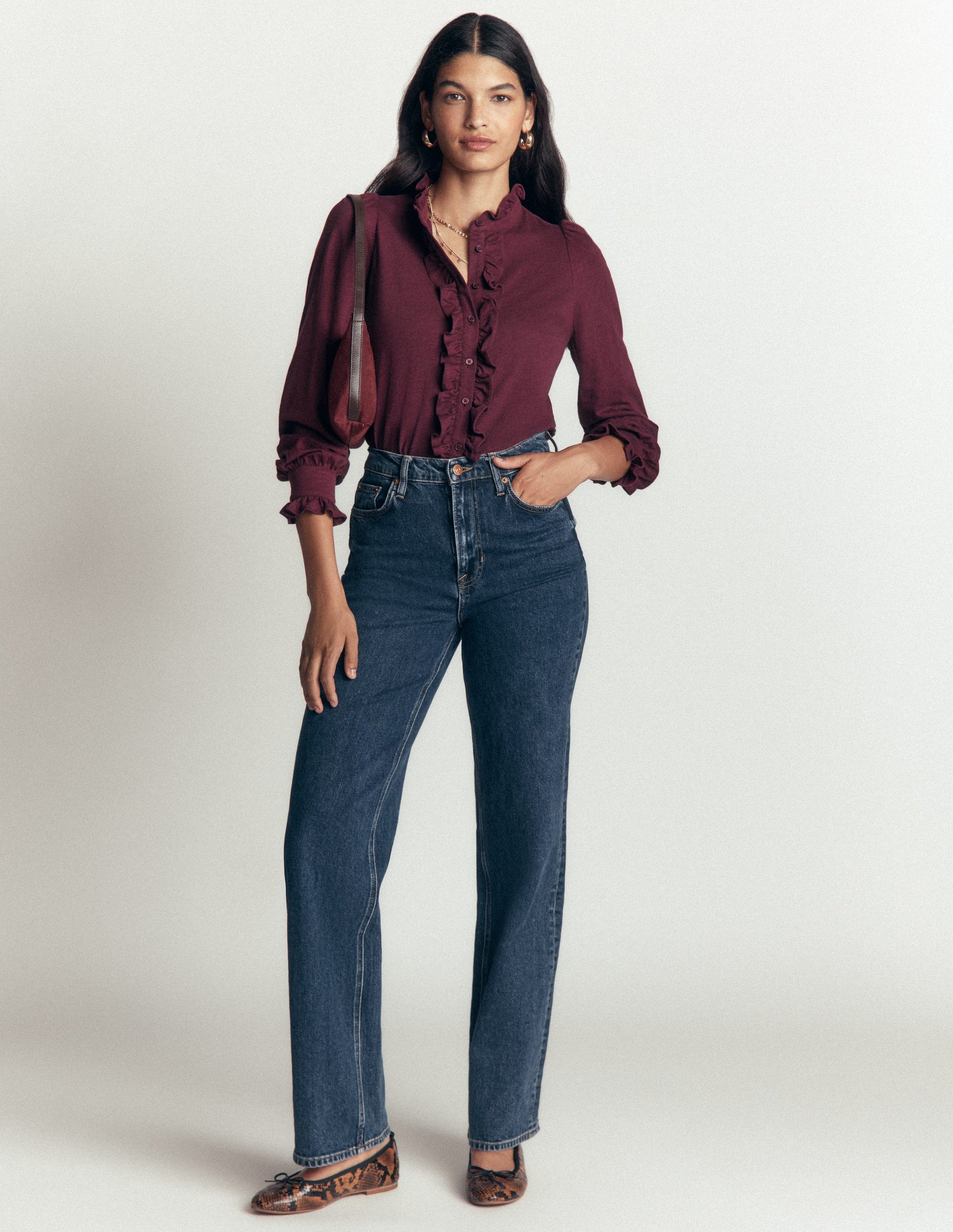 Jersey Frill Blouse-Dark Cherry-4