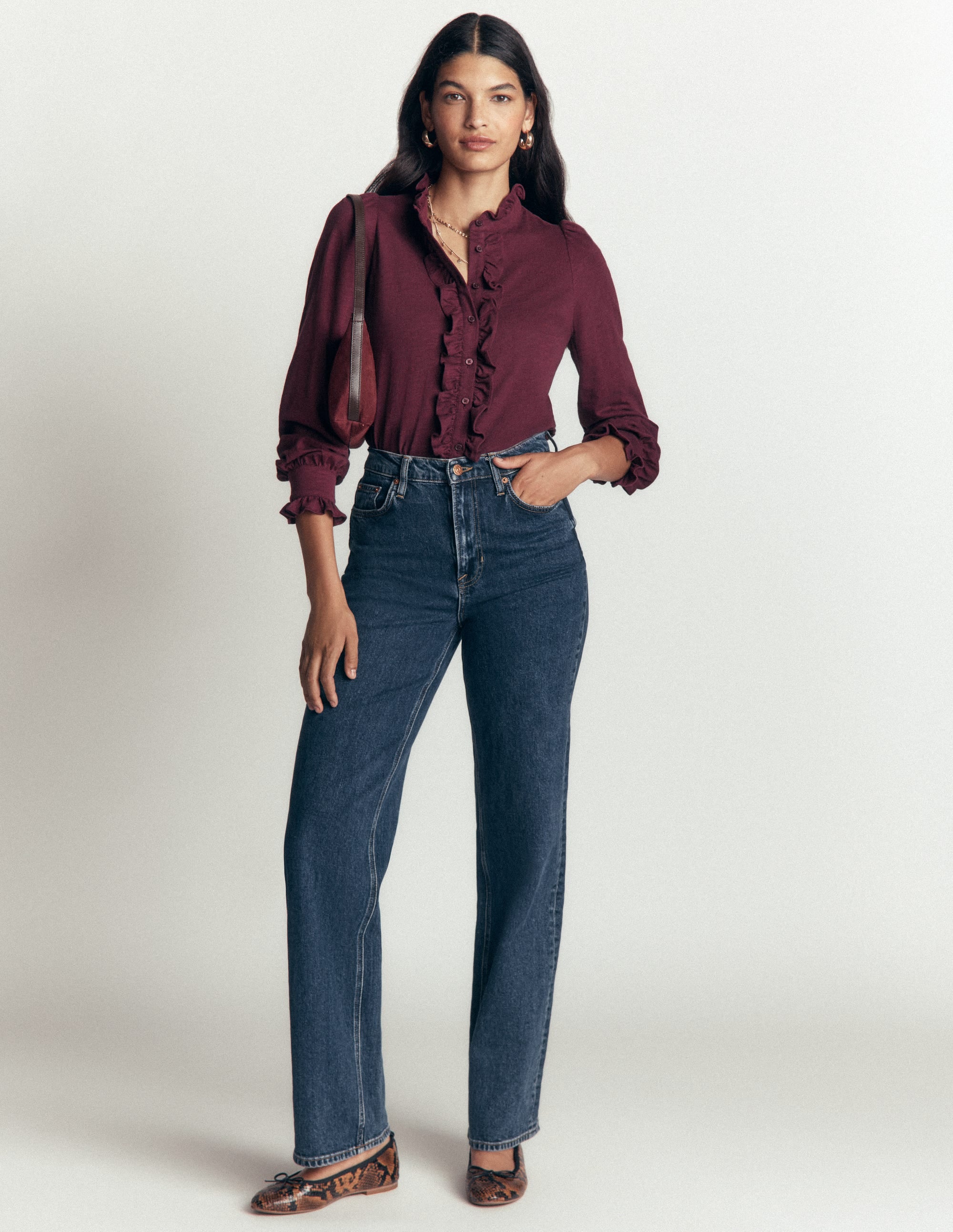 Jersey Frill Blouse-Dark Cherry - Image 4
