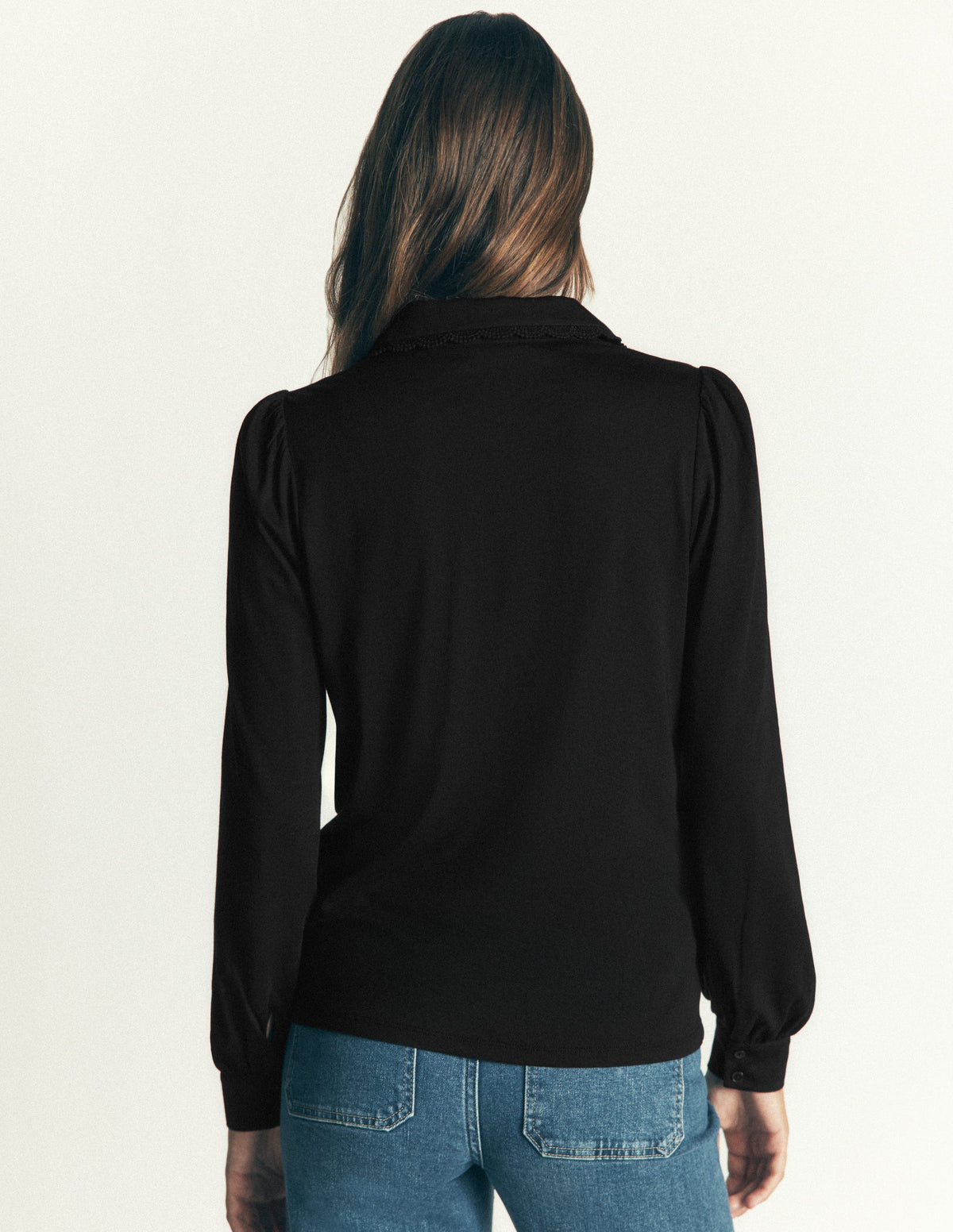 Lace Frill Blouse-Black - Image 3