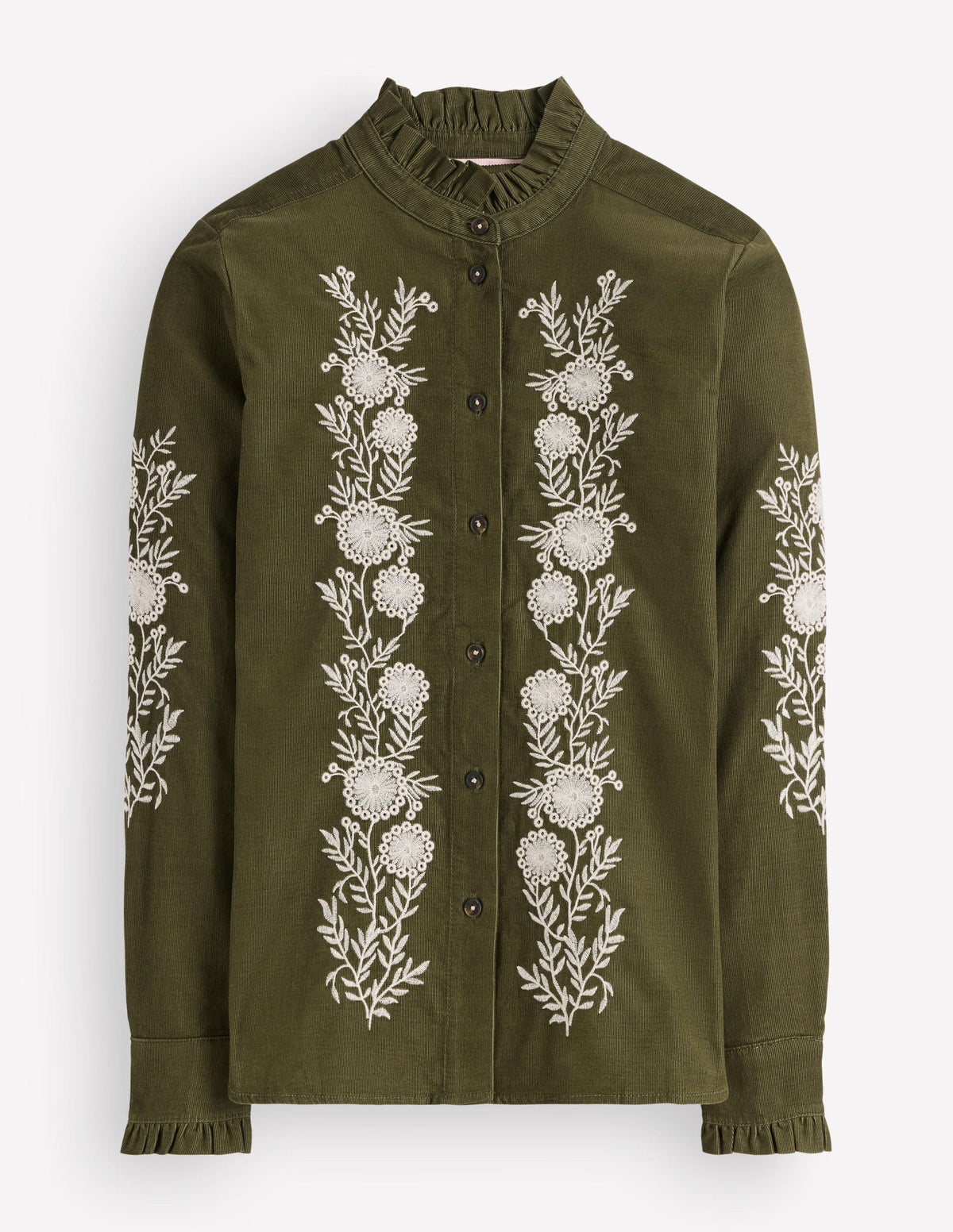 Sienna Frill Cord Shirt-Woodland Green, Embroidered - Image 7