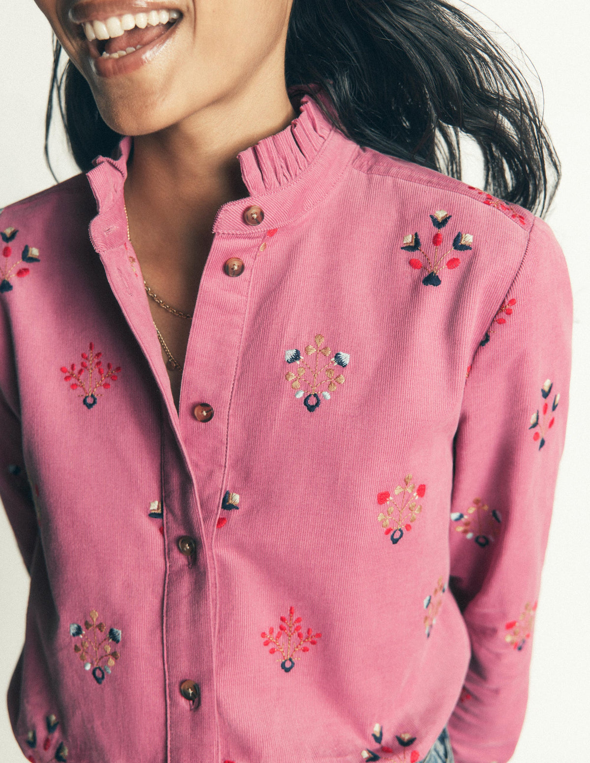 Sienna Frill Cord Shirt-Pink Heather, Embroidered-3