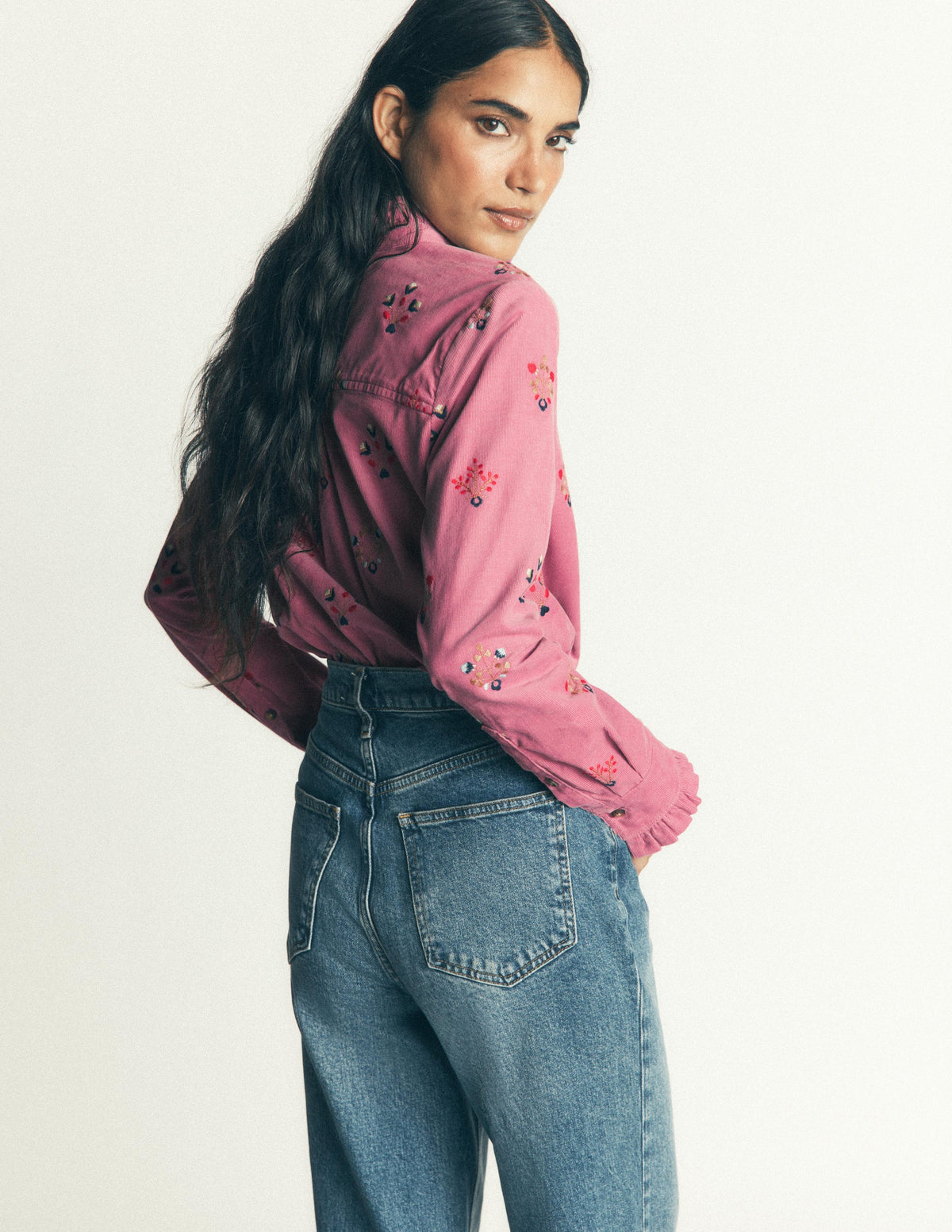 Sienna Frill Cord Shirt-Pink Heather, Embroidered-5