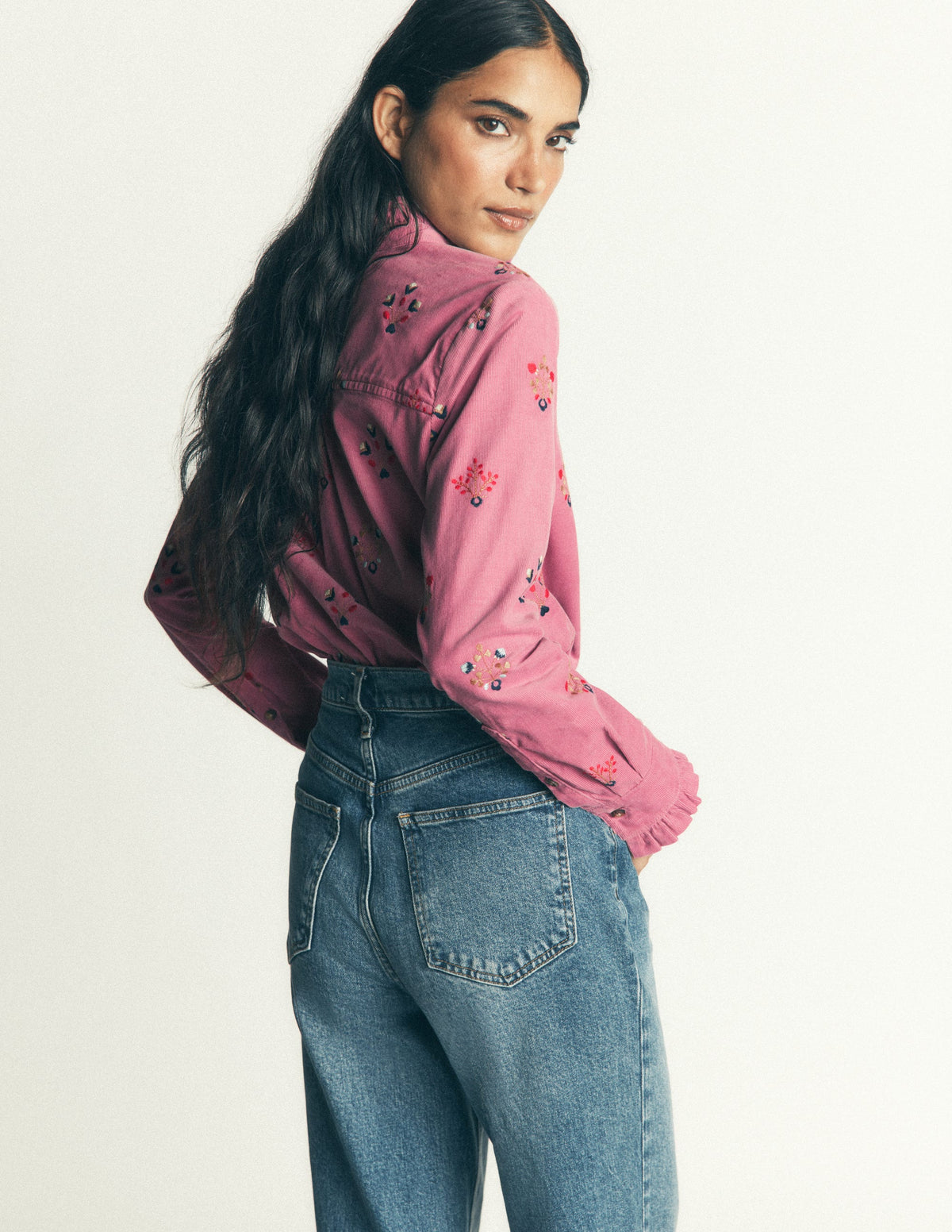 Sienna Frill Cord Shirt-Pink Heather, Embroidered-4