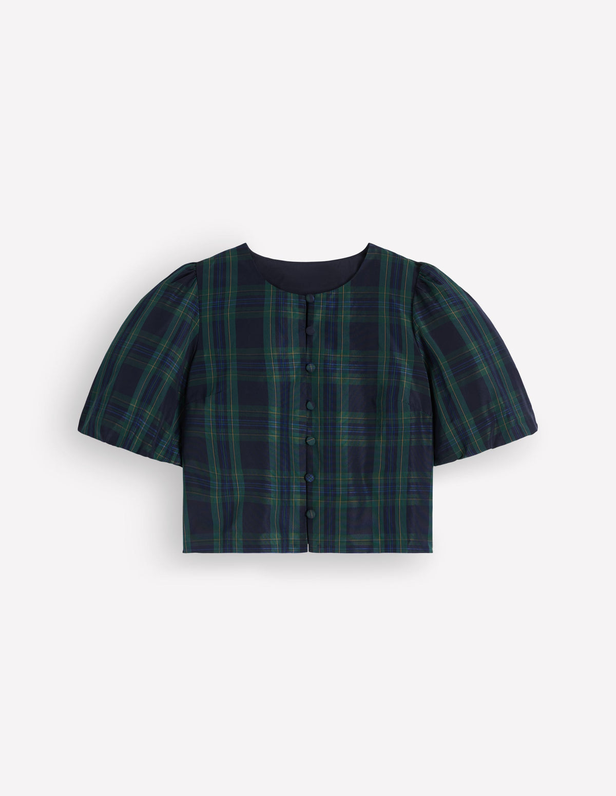 Puff Sleeve Taffeta Top-Navy, Green, Blue Tonal Check-8