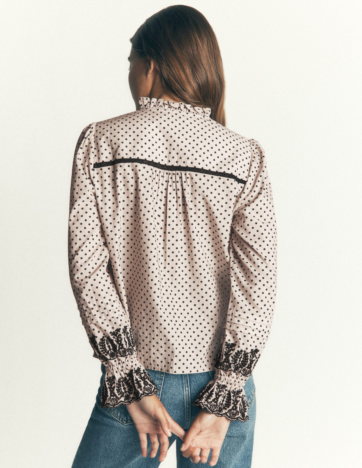 Lace Trim Beaded Cotton Top-Almond Milk, Regular Spot-4