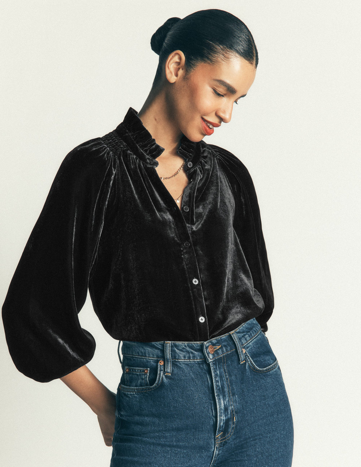 Erica Frill Velvet Top-Teal Ocean-1