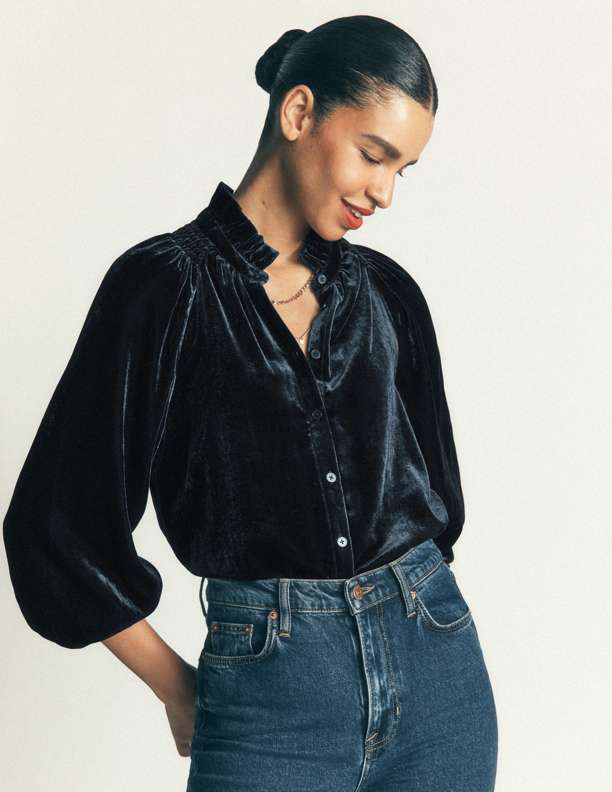 Erica Frill Velvet Top-Teal Ocean - Image 1