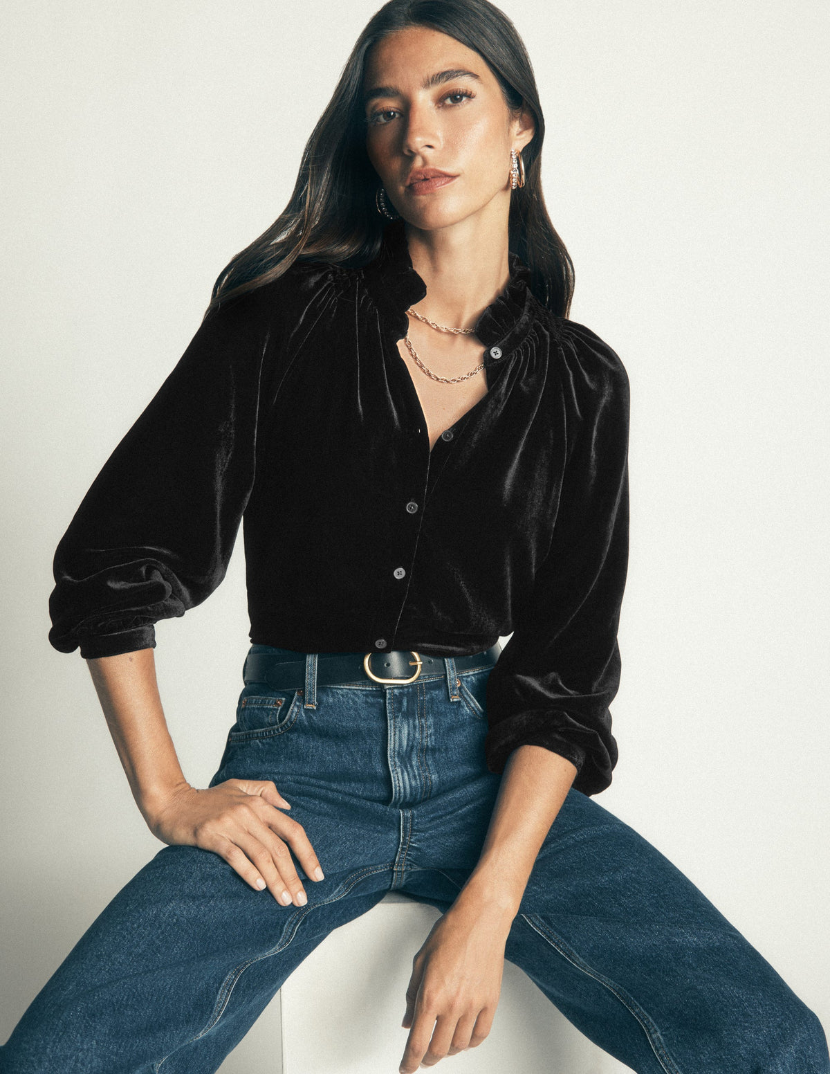 Erica Frill Velvet Top-Black - Image 1