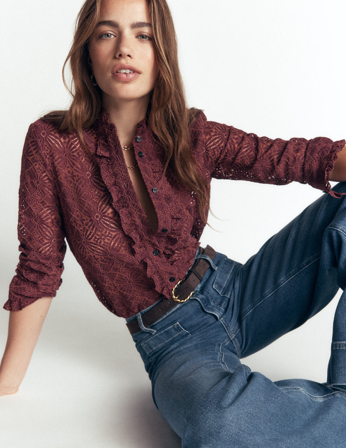 Sienna Frill Lace Shirt-Deep Wisteria - Image 3