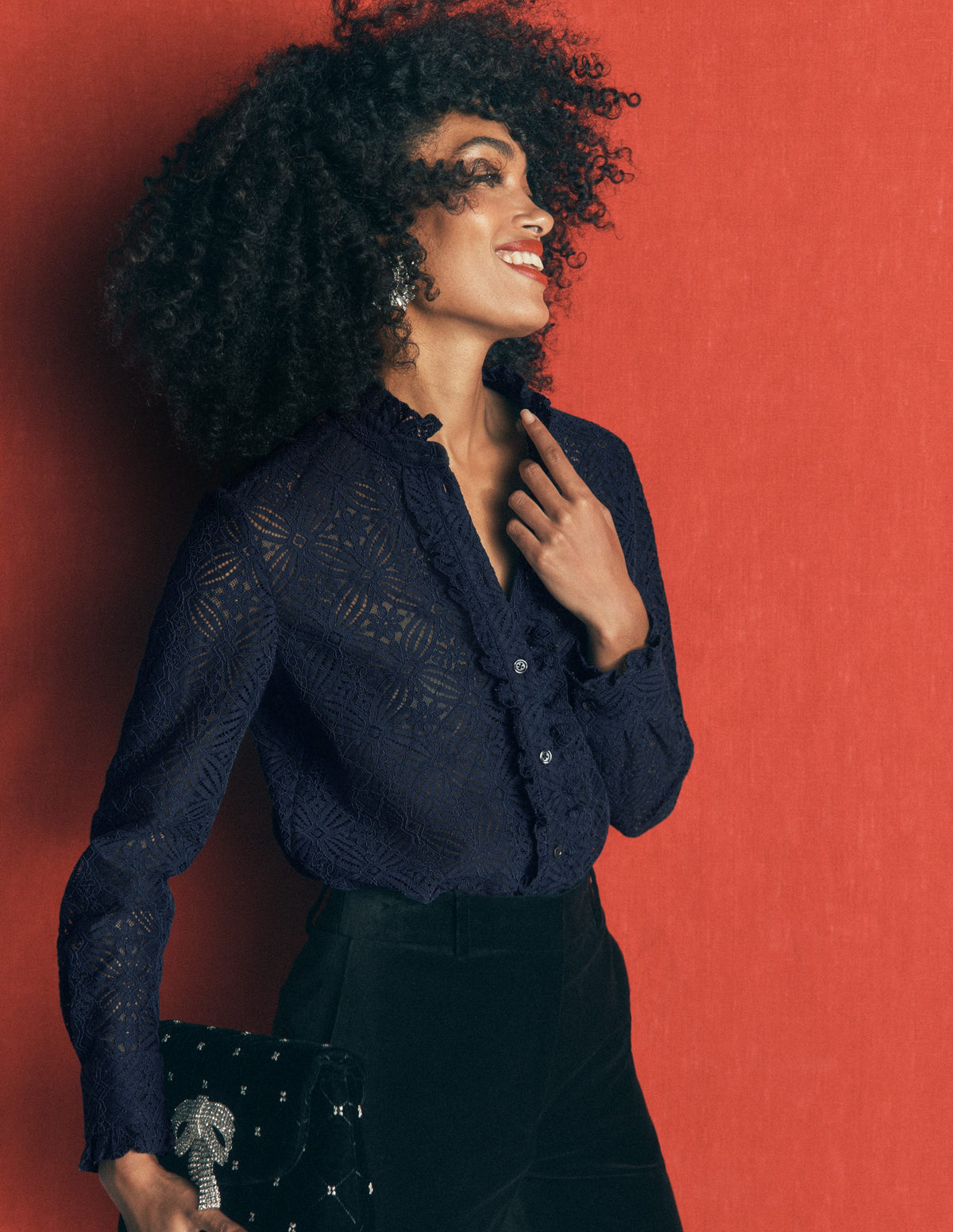 Sienna Frill Lace Shirt-Navy - Image 1