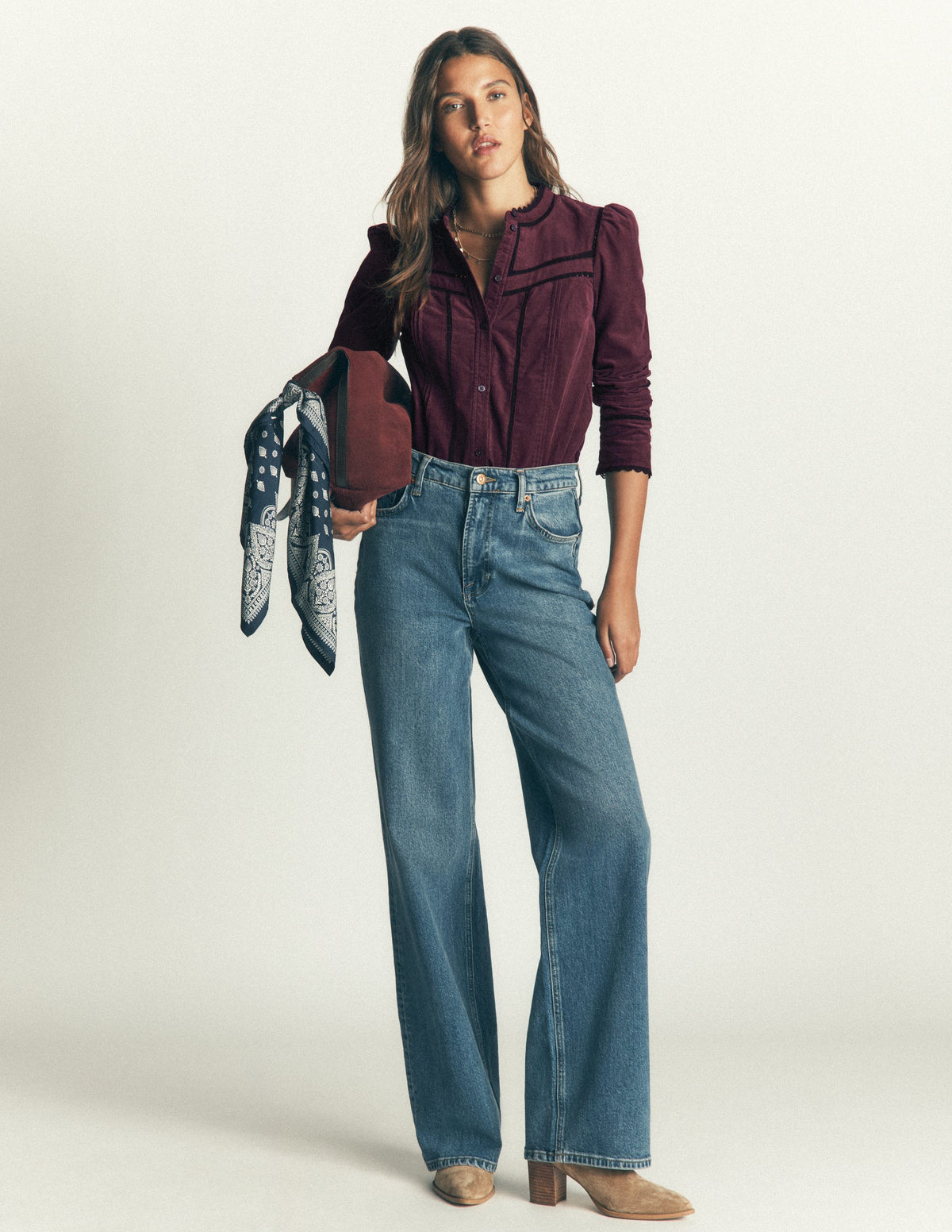 Carmen Lace Trim Cord Top-Dark Cherry - Image 2