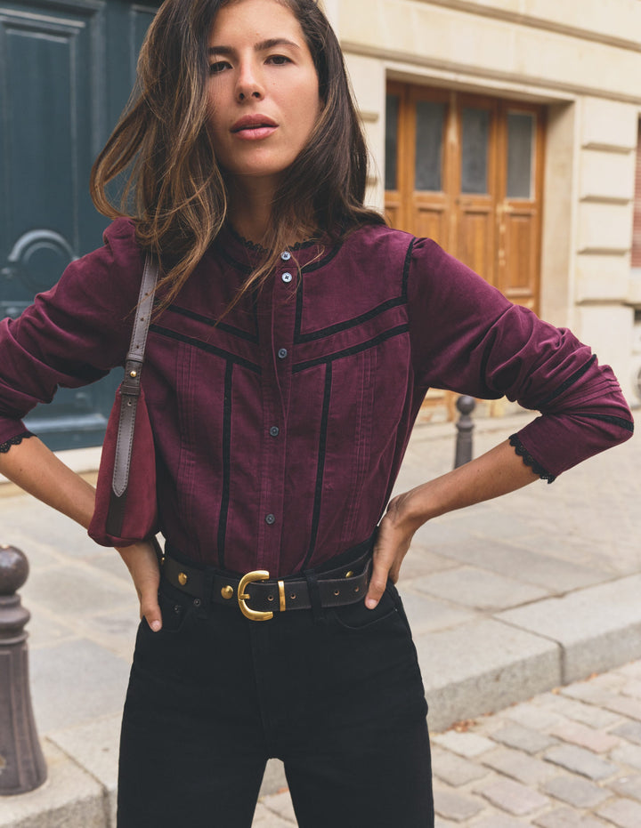 Carmen Lace Trim Cord Top-Dark Cherry