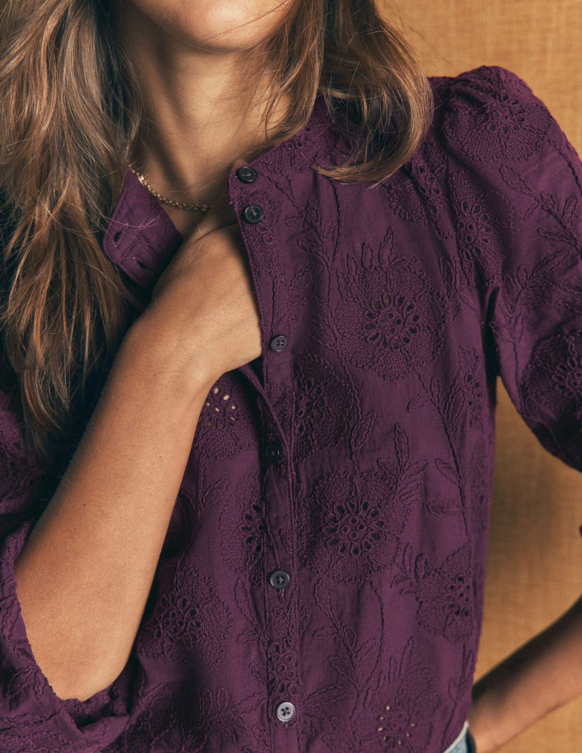 Broderie Cotton Top-Bordeaux-2