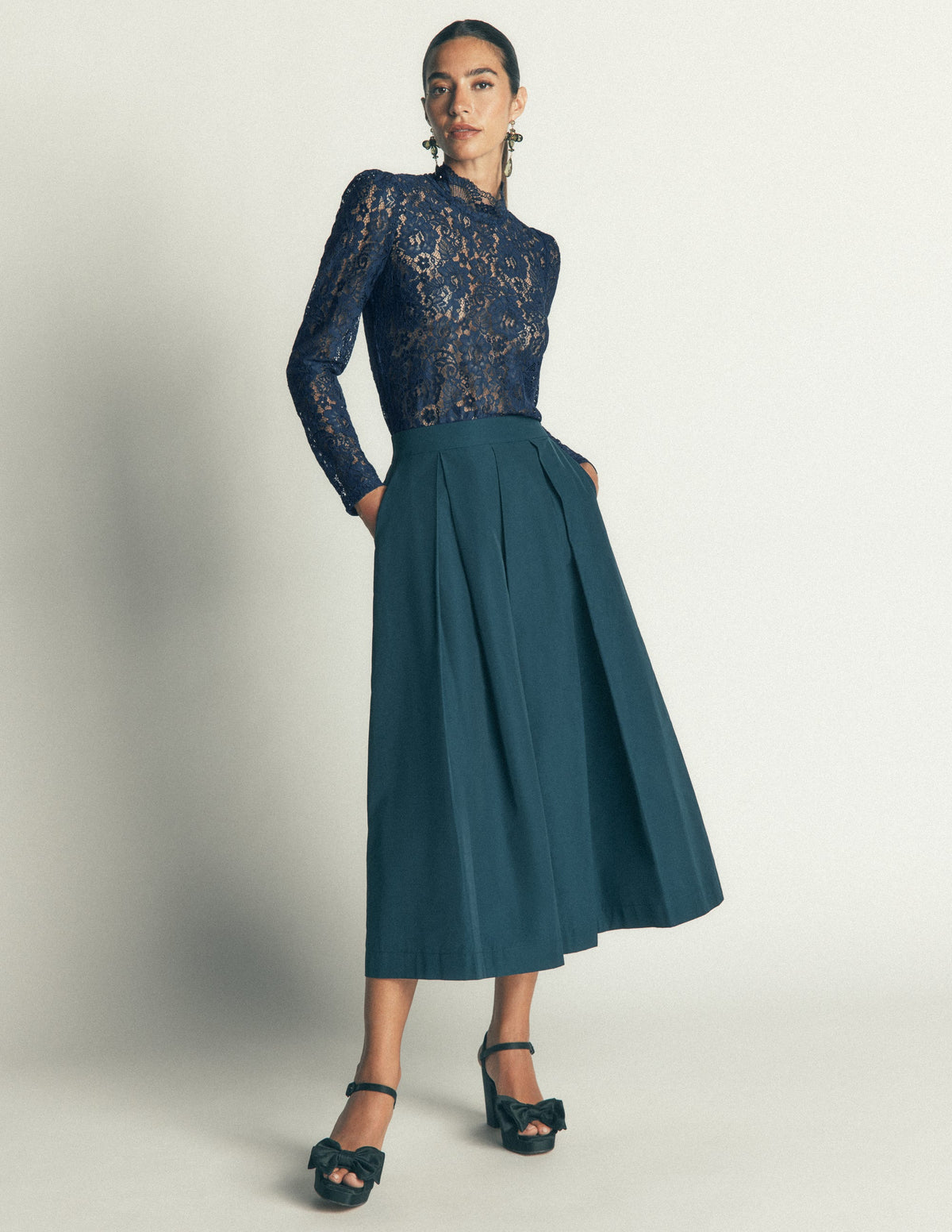 Lace Detail Top-Midnight Ocean-1