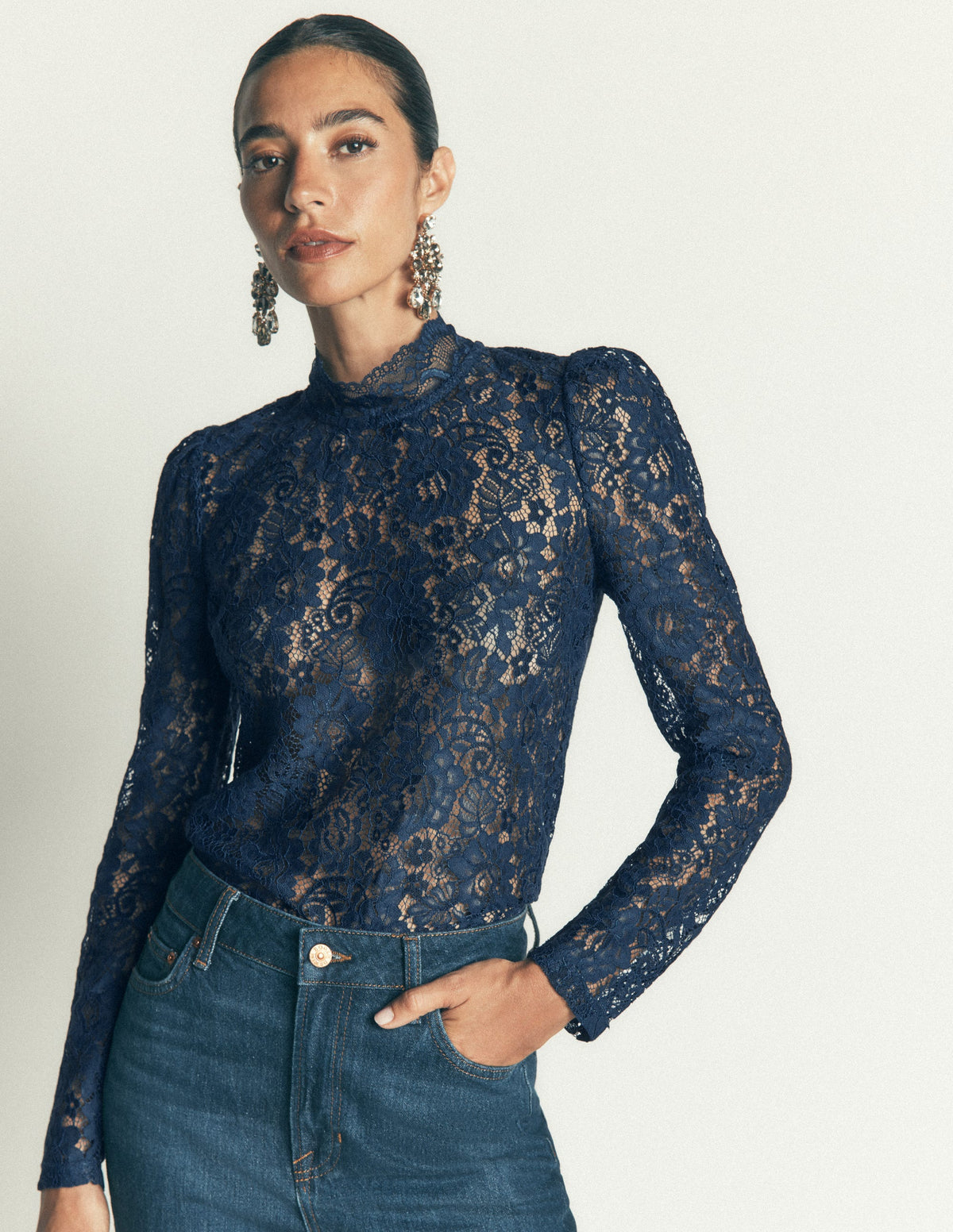 Lace Detail Top-Midnight Ocean - Image 4