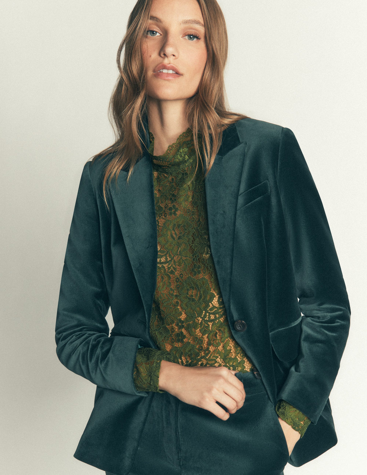 Lace Detail Top-Brunswick Green - Image 1