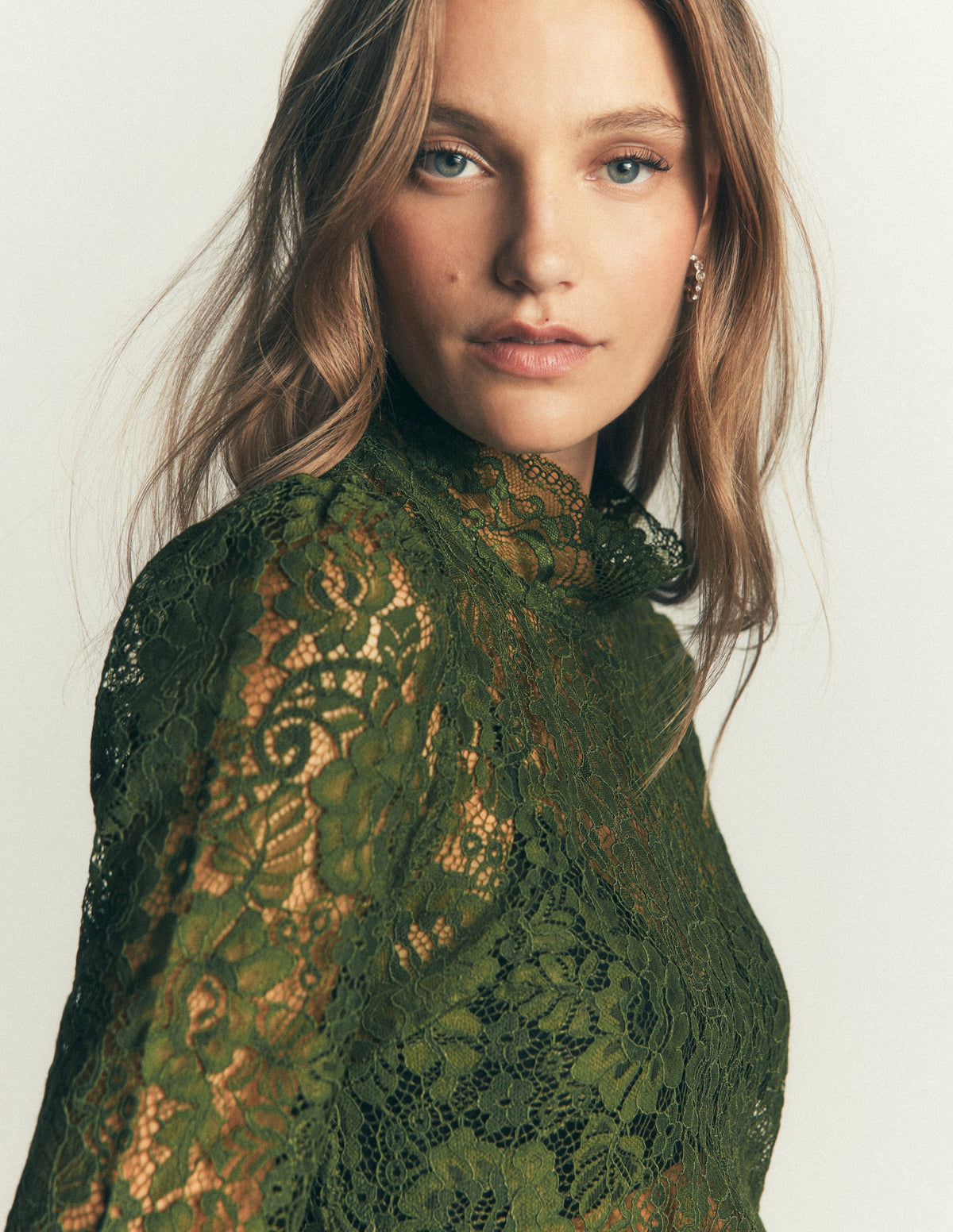 Lace Detail Top-Brunswick Green - Image 2