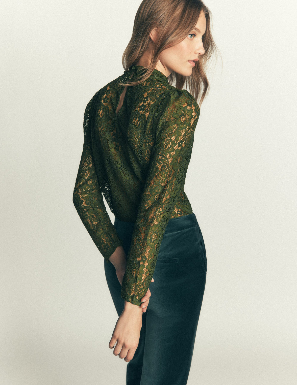 Lace Detail Top-Brunswick Green - Image 3
