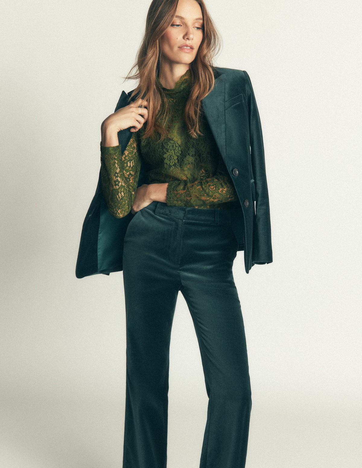 Lace Detail Top-Brunswick Green - Image 5