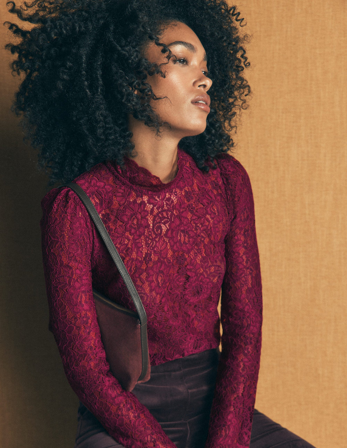 Lace Detail Top-Beetroot Red-1