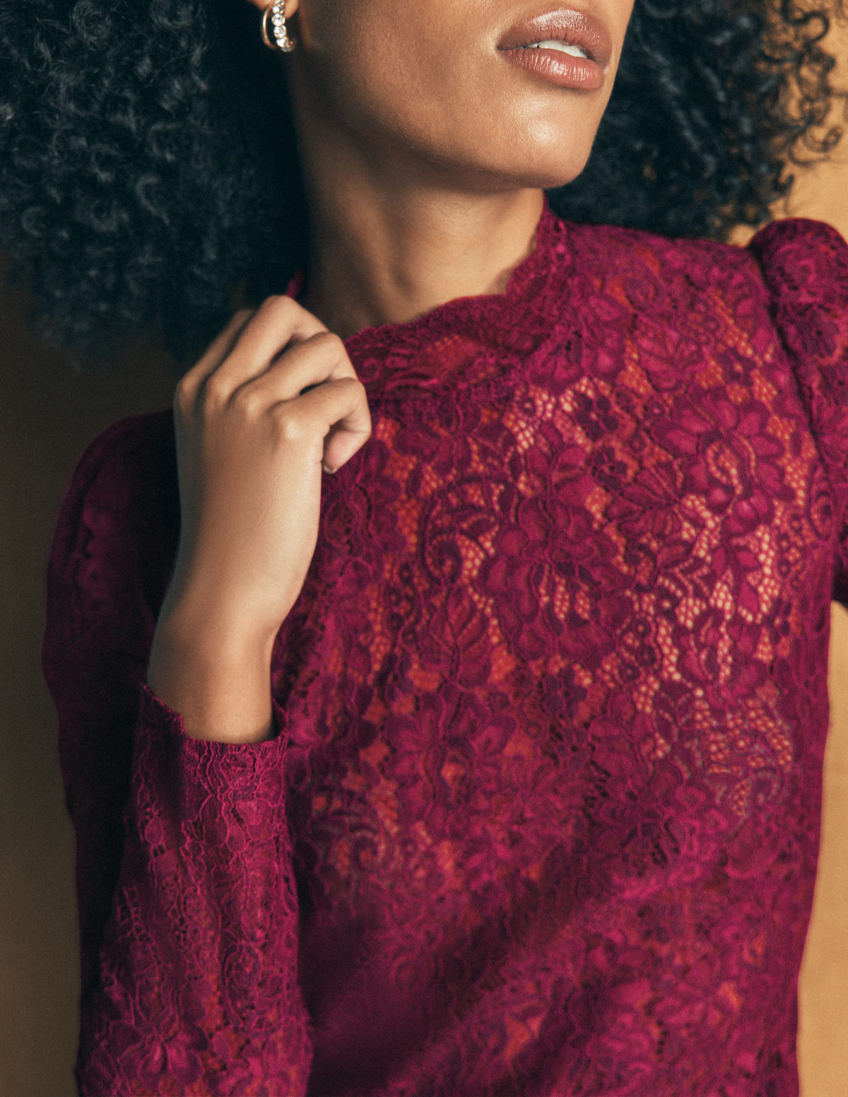 Lace Detail Top-Beetroot Red-2
