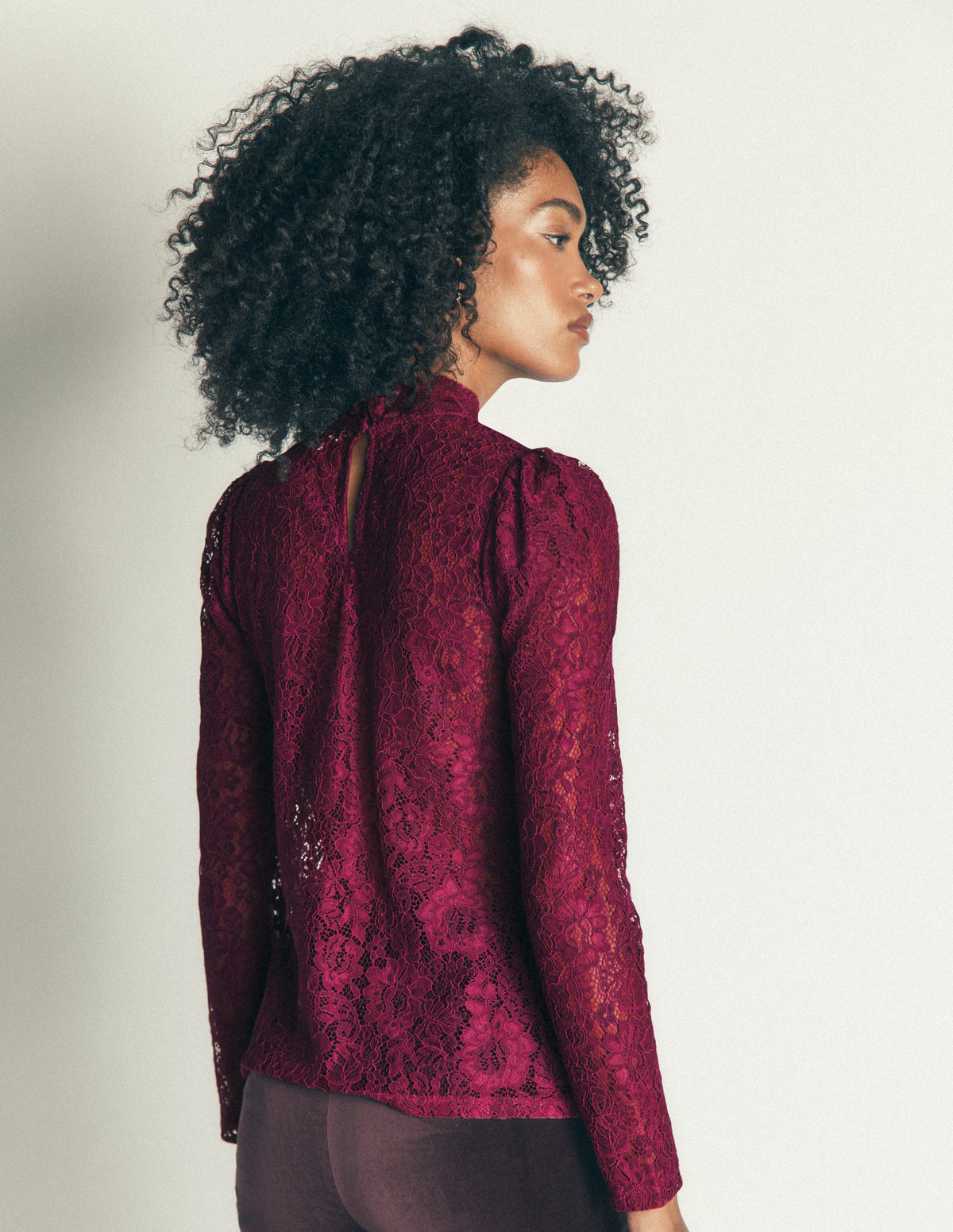 Lace Detail Top-Beetroot Red - Image 3
