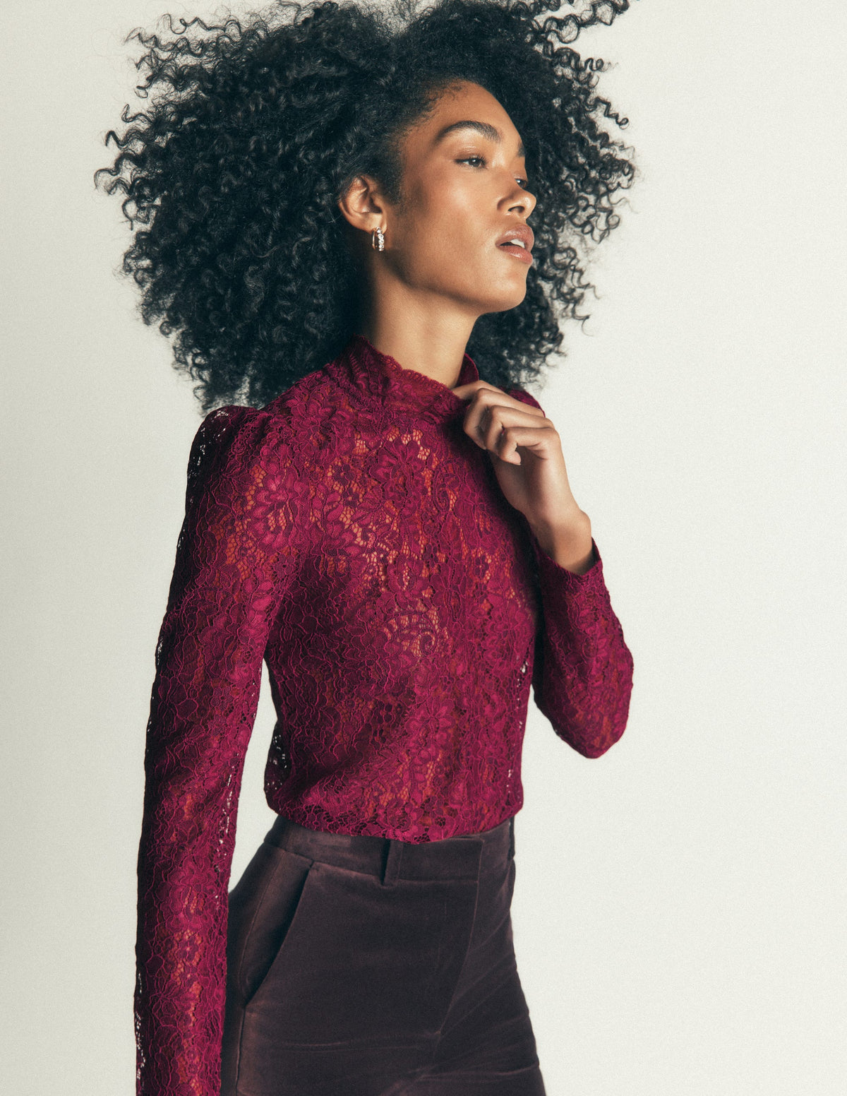 Lace Detail Top-Beetroot Red-5
