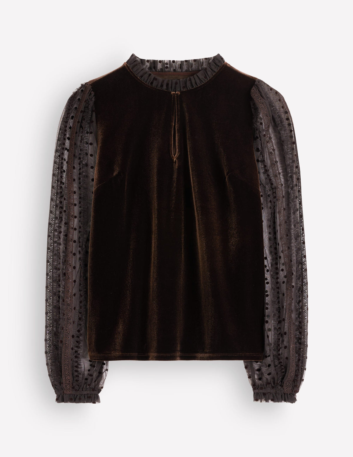 Tulle Mix Velvet Top-Dark Chocolate-6