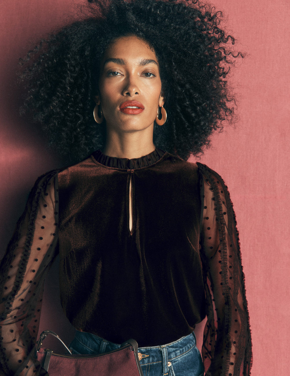 Tulle Mix Velvet Top-Dark Chocolate - Image 5