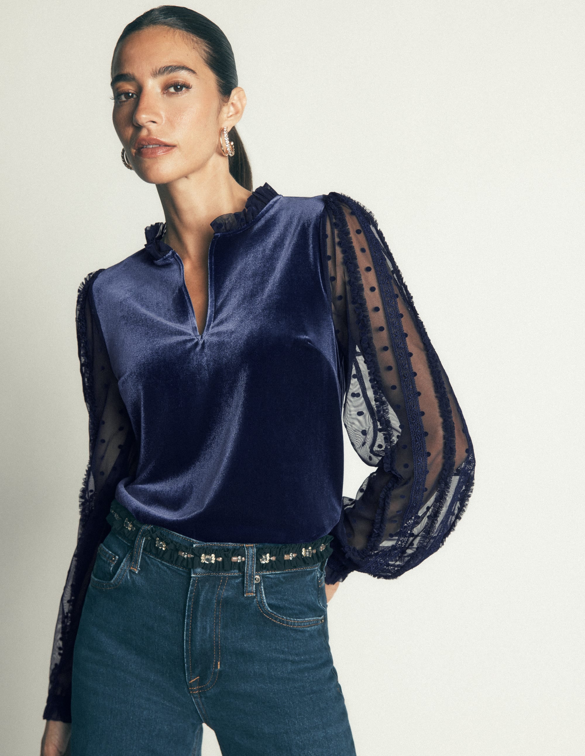 Tulle Mix Velvet Top - Zodiac Purple | Boden UK