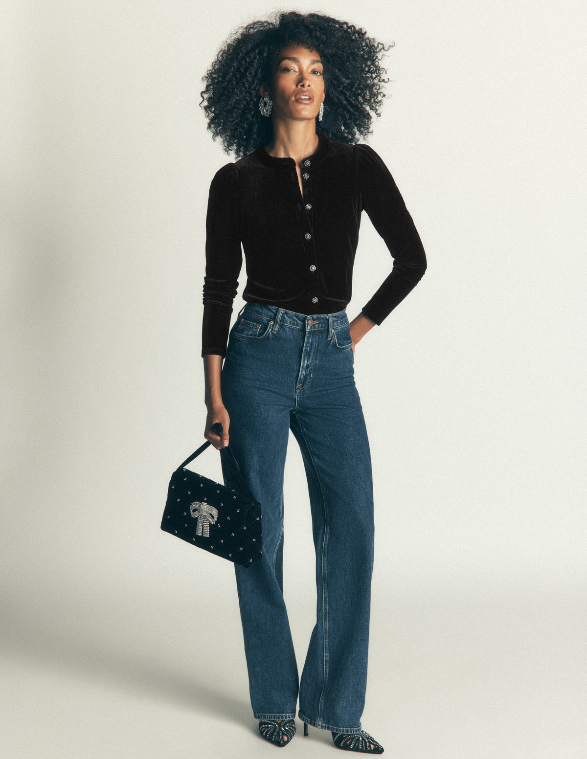 Puff Sleeve Velvet Shirt-Black-4