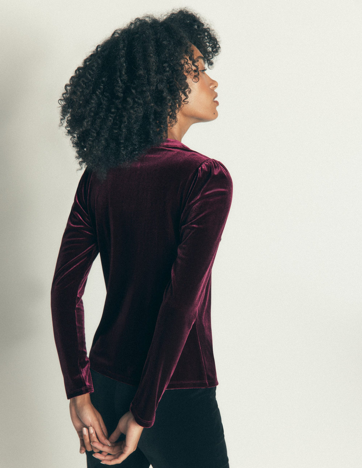 Puff Sleeve Velvet Shirt-Port Royale - Image 3