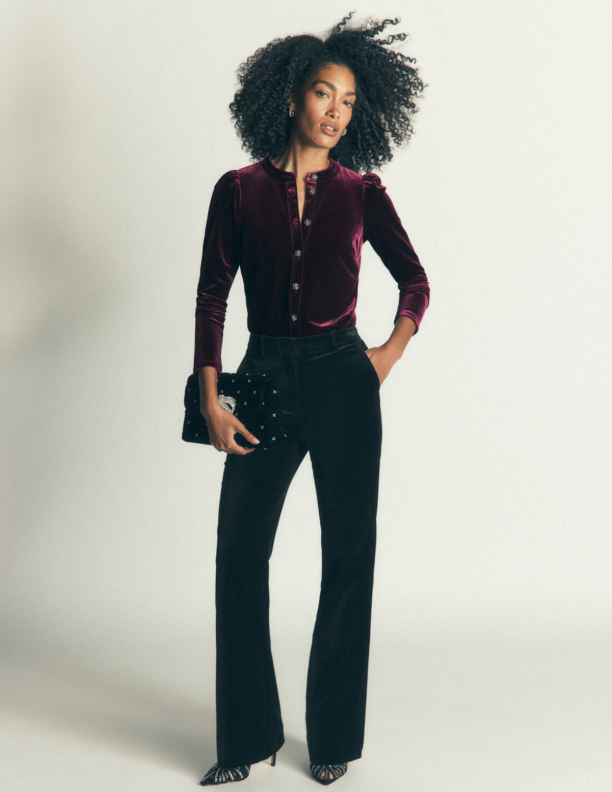 Puff Sleeve Velvet Shirt-Port Royale - Image 4