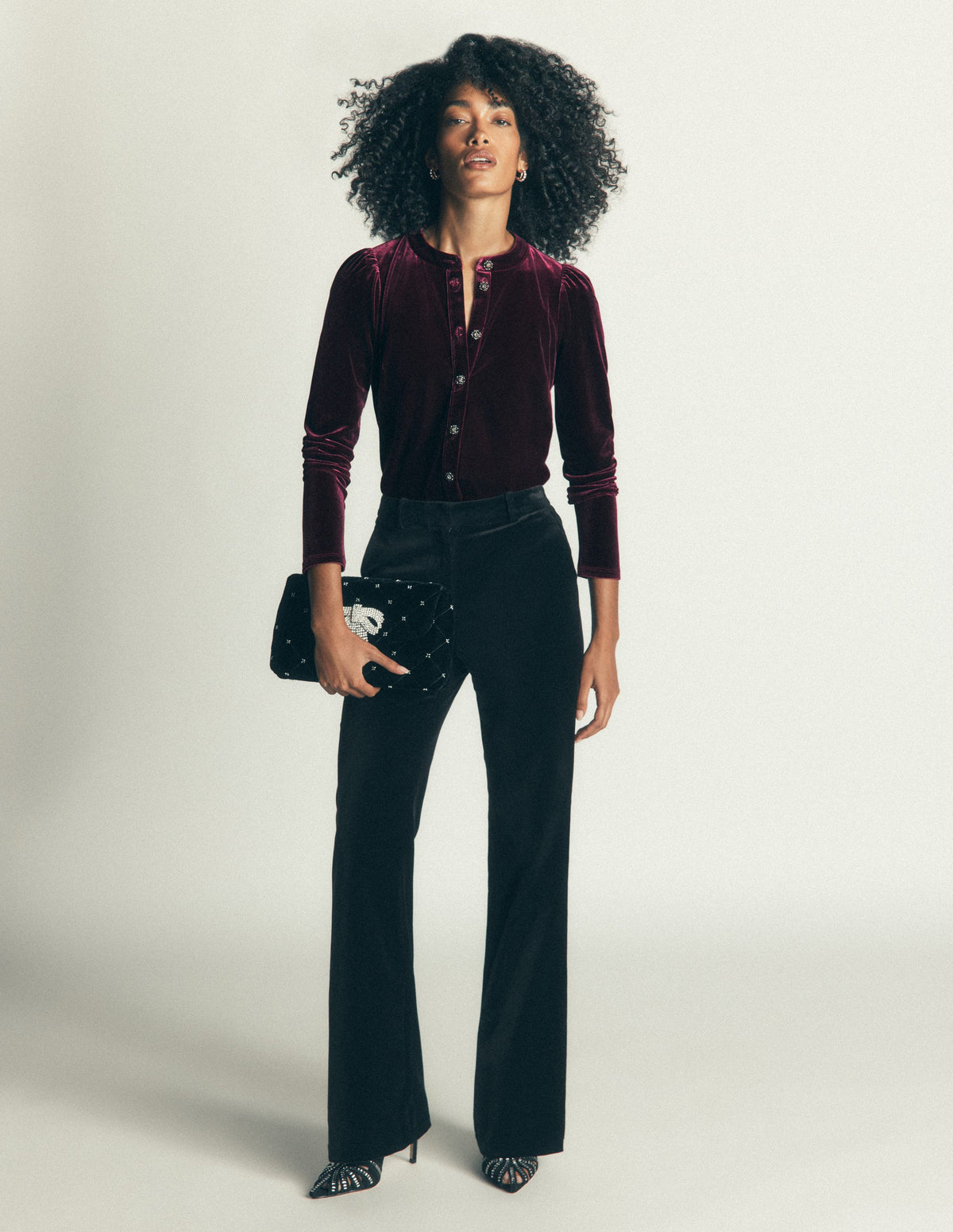 Puff Sleeve Velvet Shirt-Port Royale-5