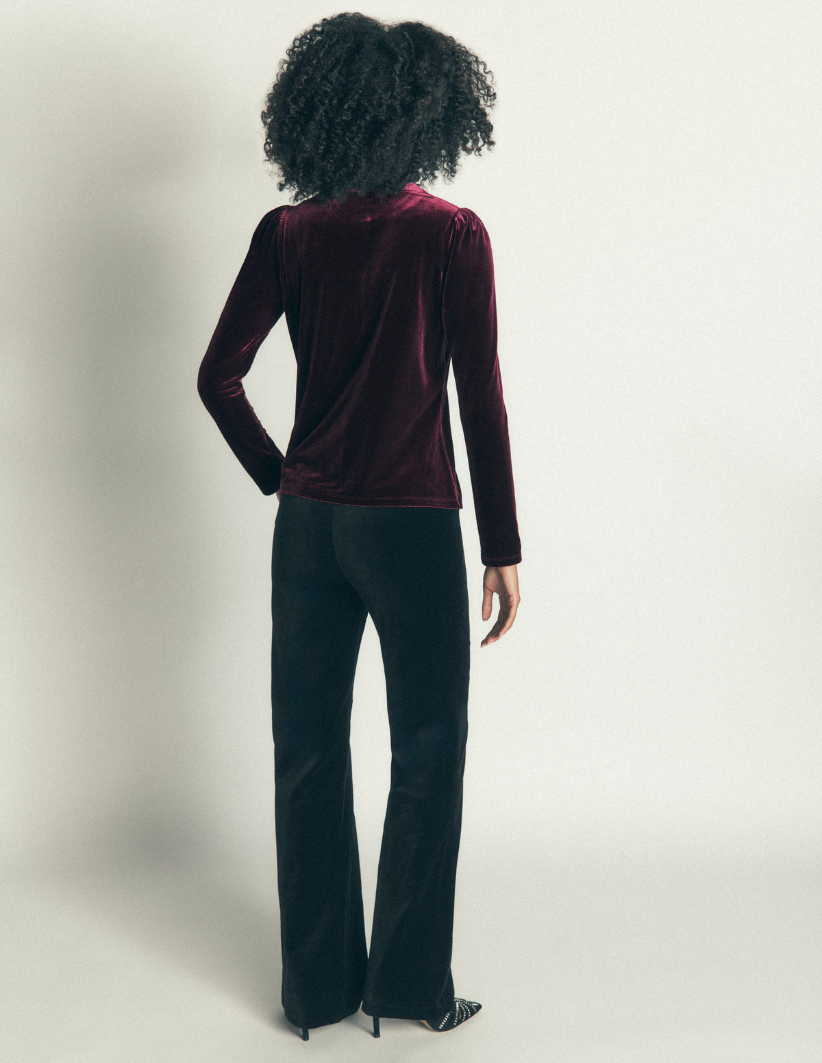 Puff Sleeve Velvet Shirt-Port Royale-6