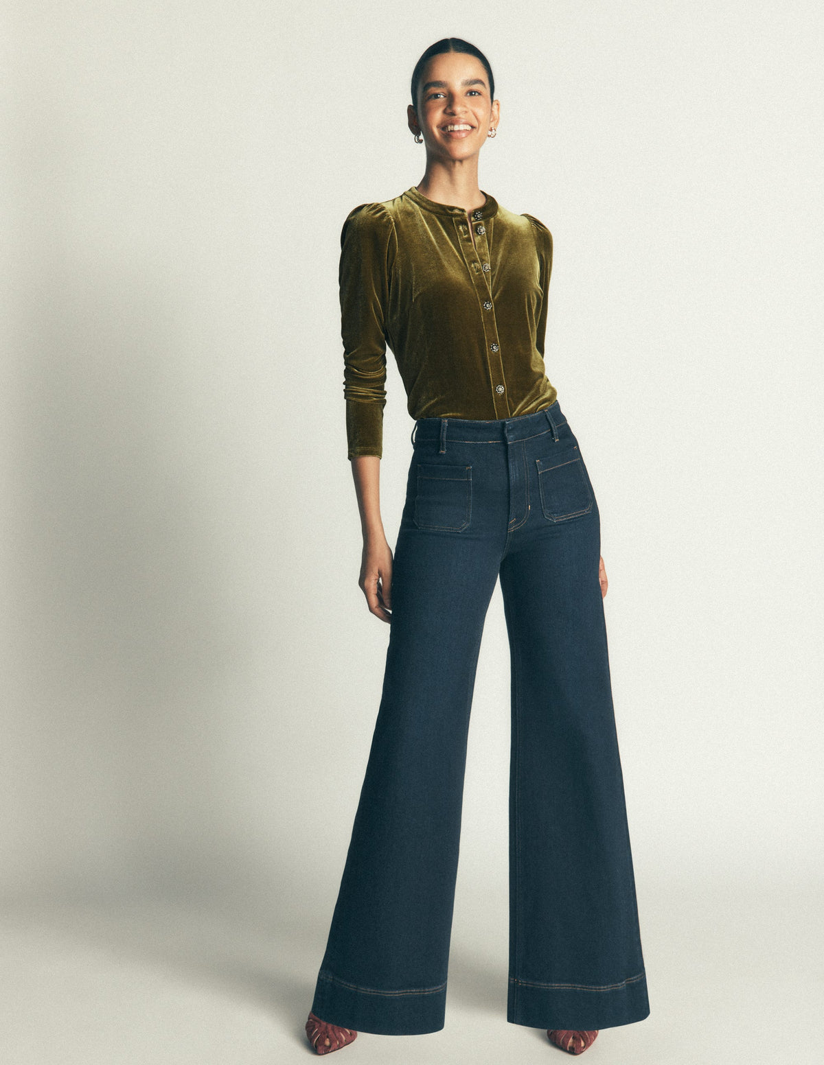 Puff Sleeve Velvet Shirt-Cardamom Seed-4