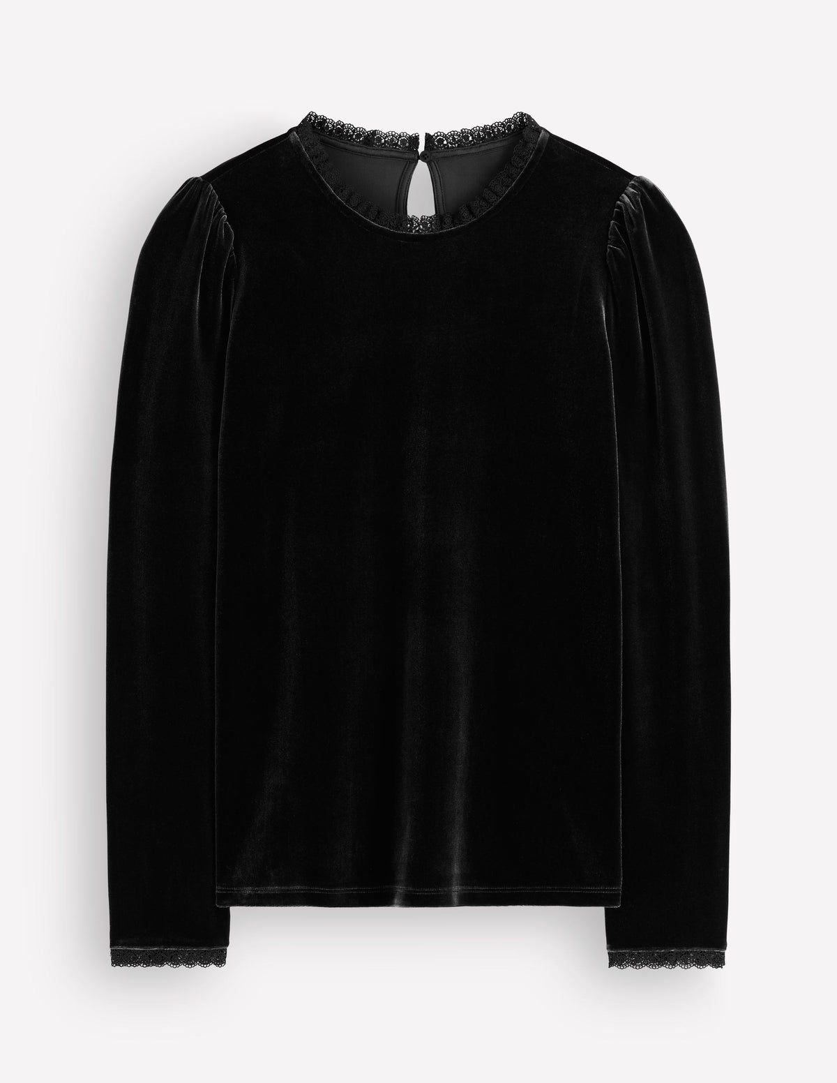 Lace Trim Velvet Top-Black-5