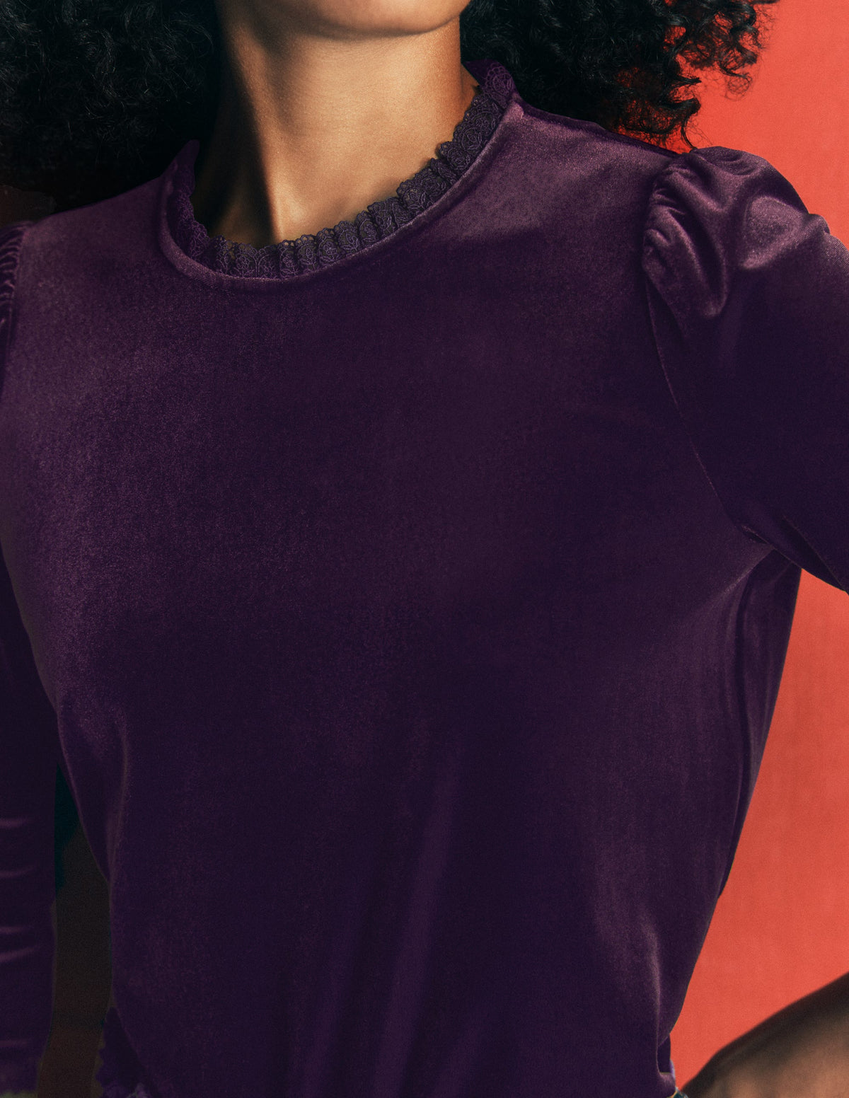 Lace Trim Velvet Top-Night Shade-2