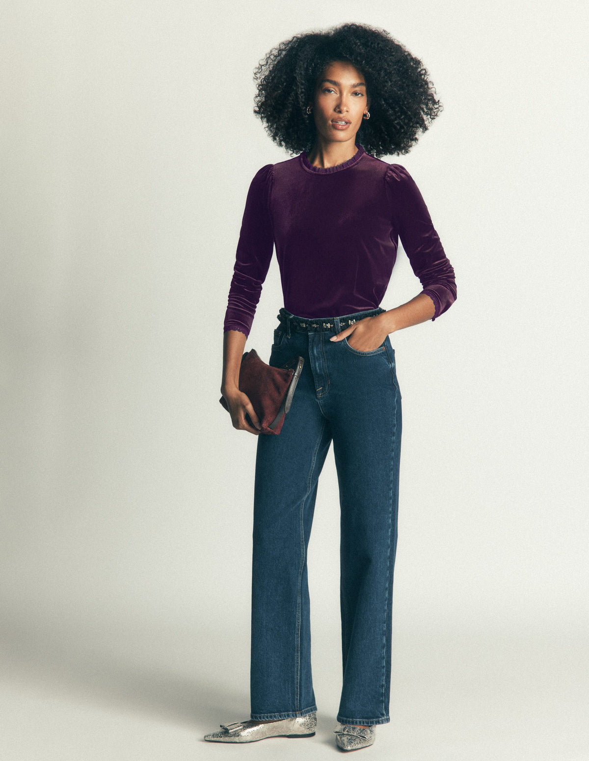 Lace Trim Velvet Top-Night Shade-4