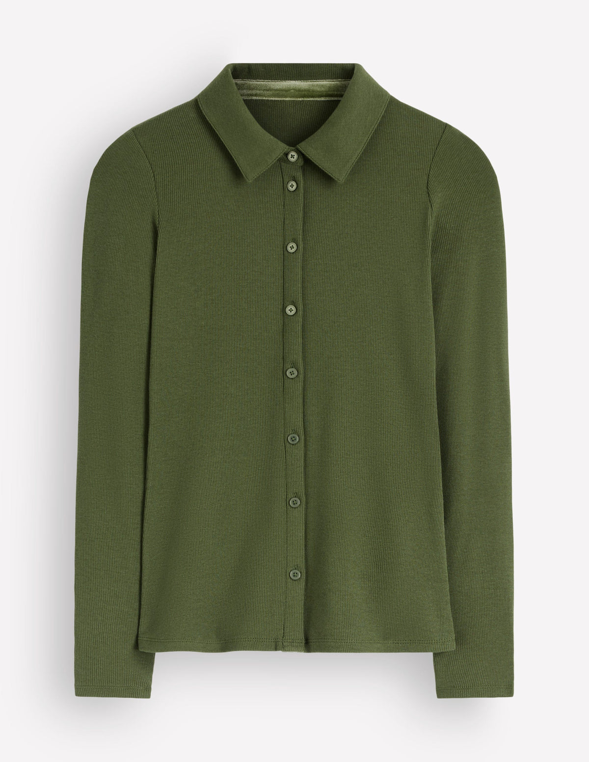 Jersey Velvet Ribbed Shirt-Forest Green - Image 5