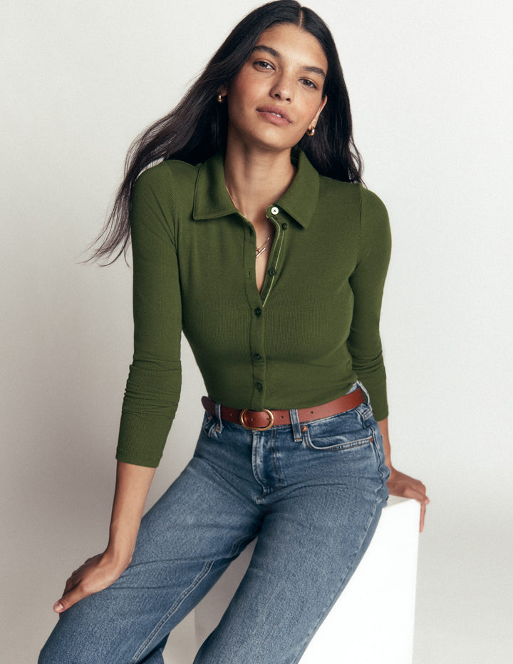 Jersey Velvet Ribbed Shirt-Forest Green