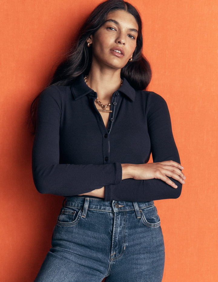 Jersey Velvet Ribbed Shirt-Navy