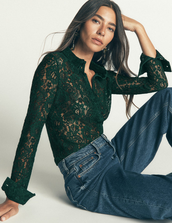 Jersey Lace Shirt-Green Pine