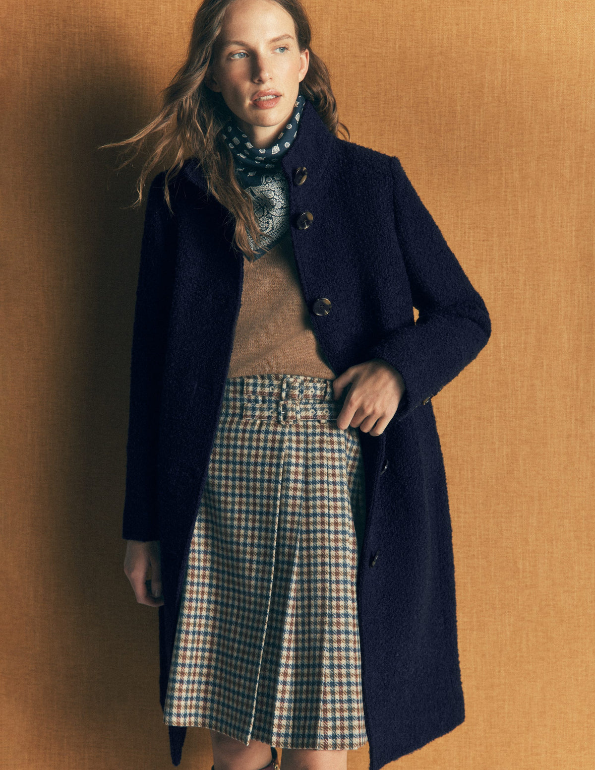Funnel Neck Wool Coat-Navy - Image 1
