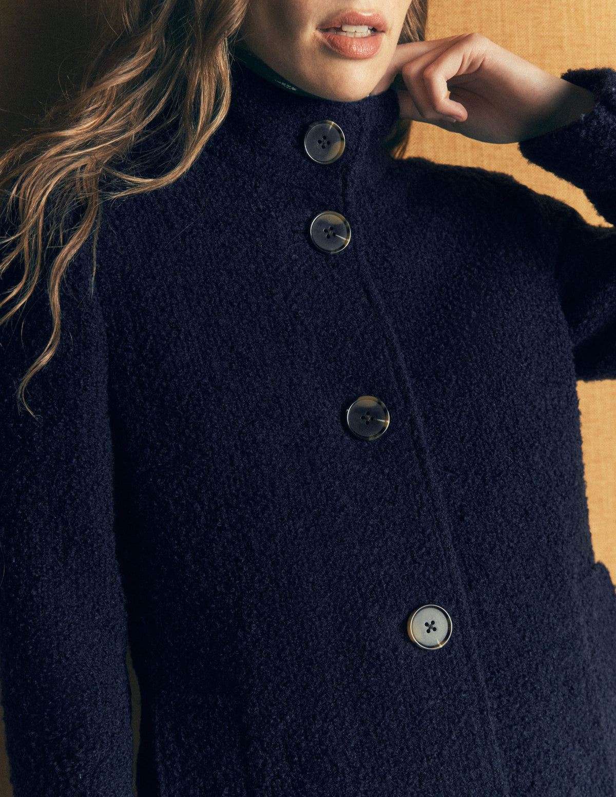 Funnel Neck Wool Coat-Navy-2