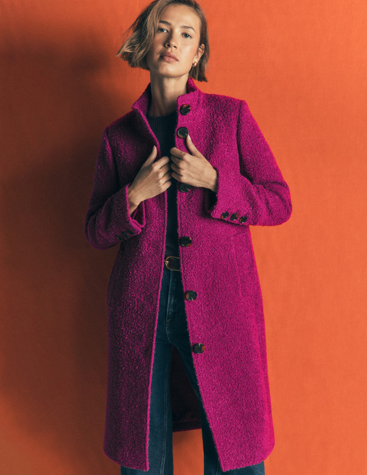 Funnel Neck Wool Coat-Festival Fuschia - Image 1