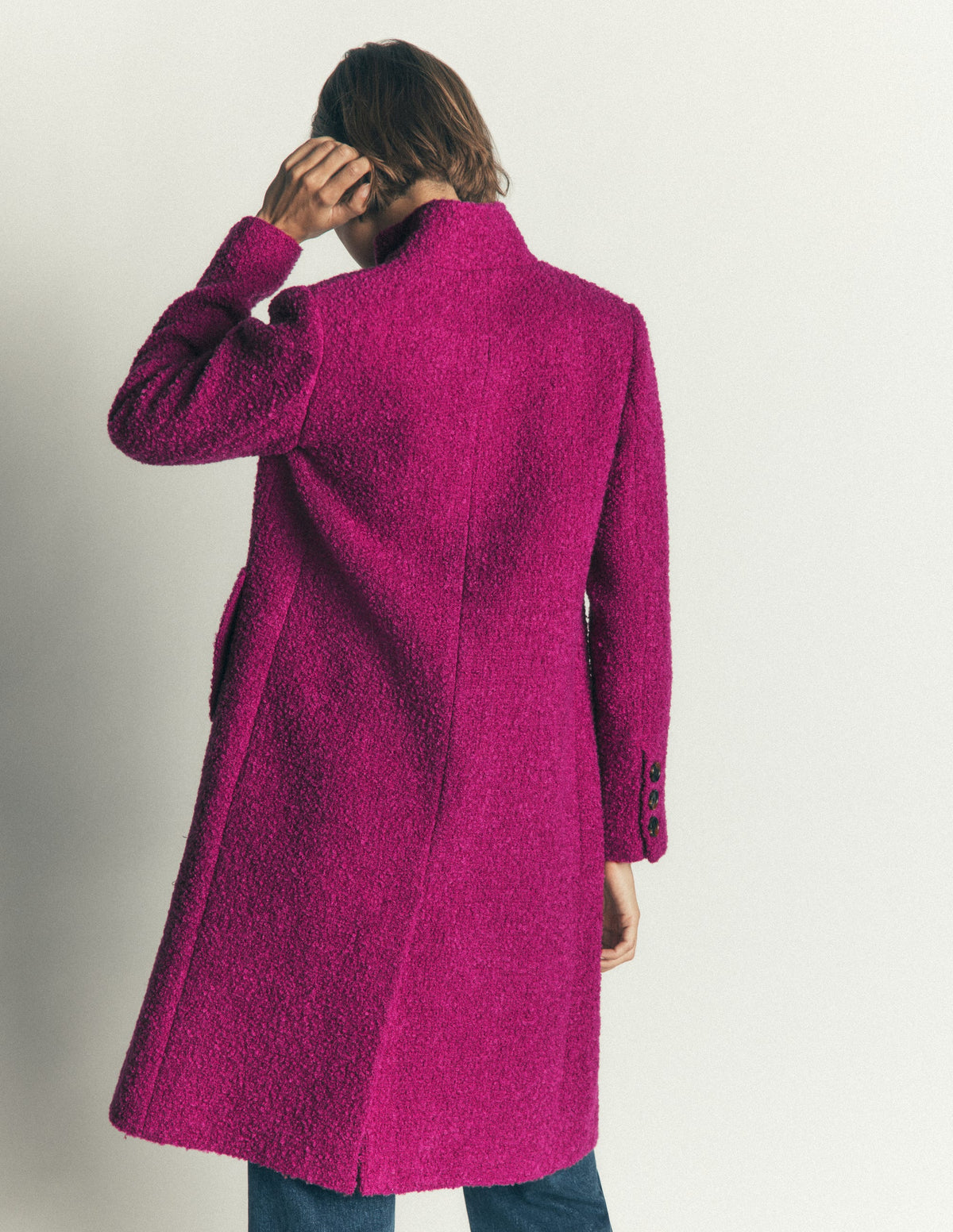 Funnel Neck Wool Coat-Festival Fuschia - Image 3