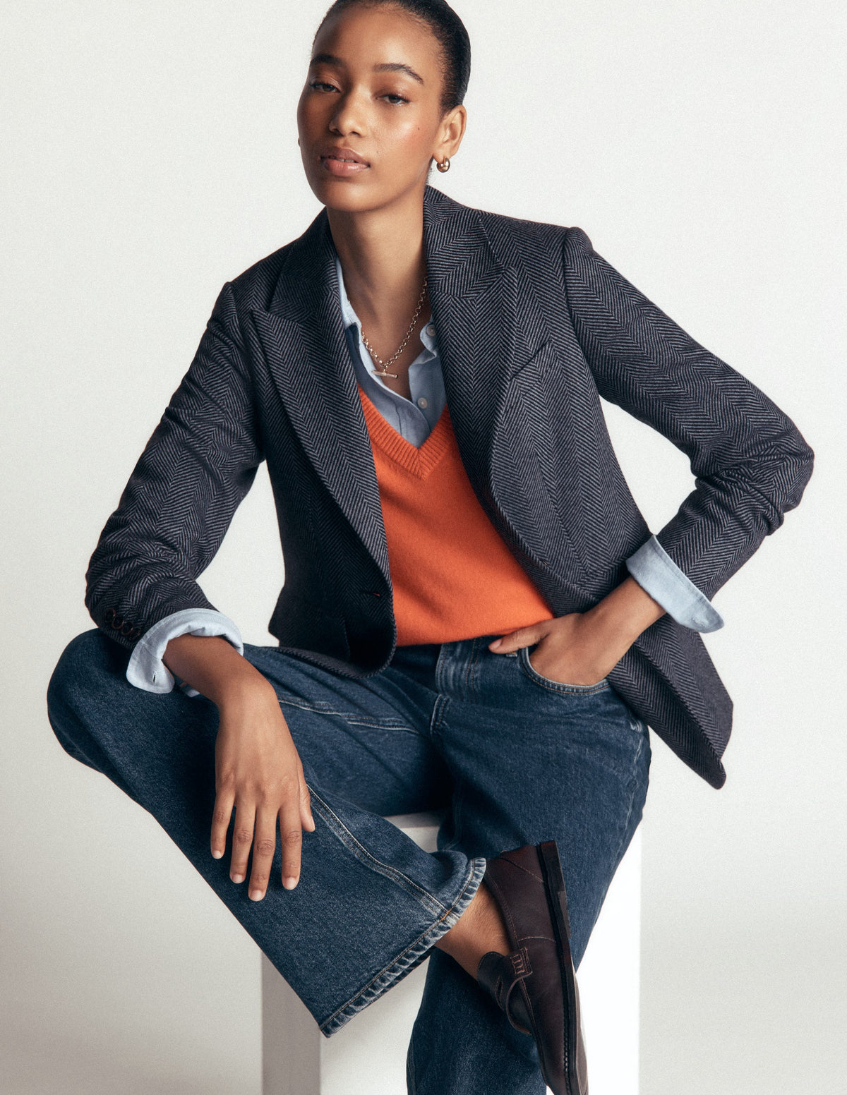 Stamford Wool Blazer-Blue and Navy Herringbone - Image 1